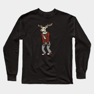 christmas reindeer with a scarf Long Sleeve T-Shirt